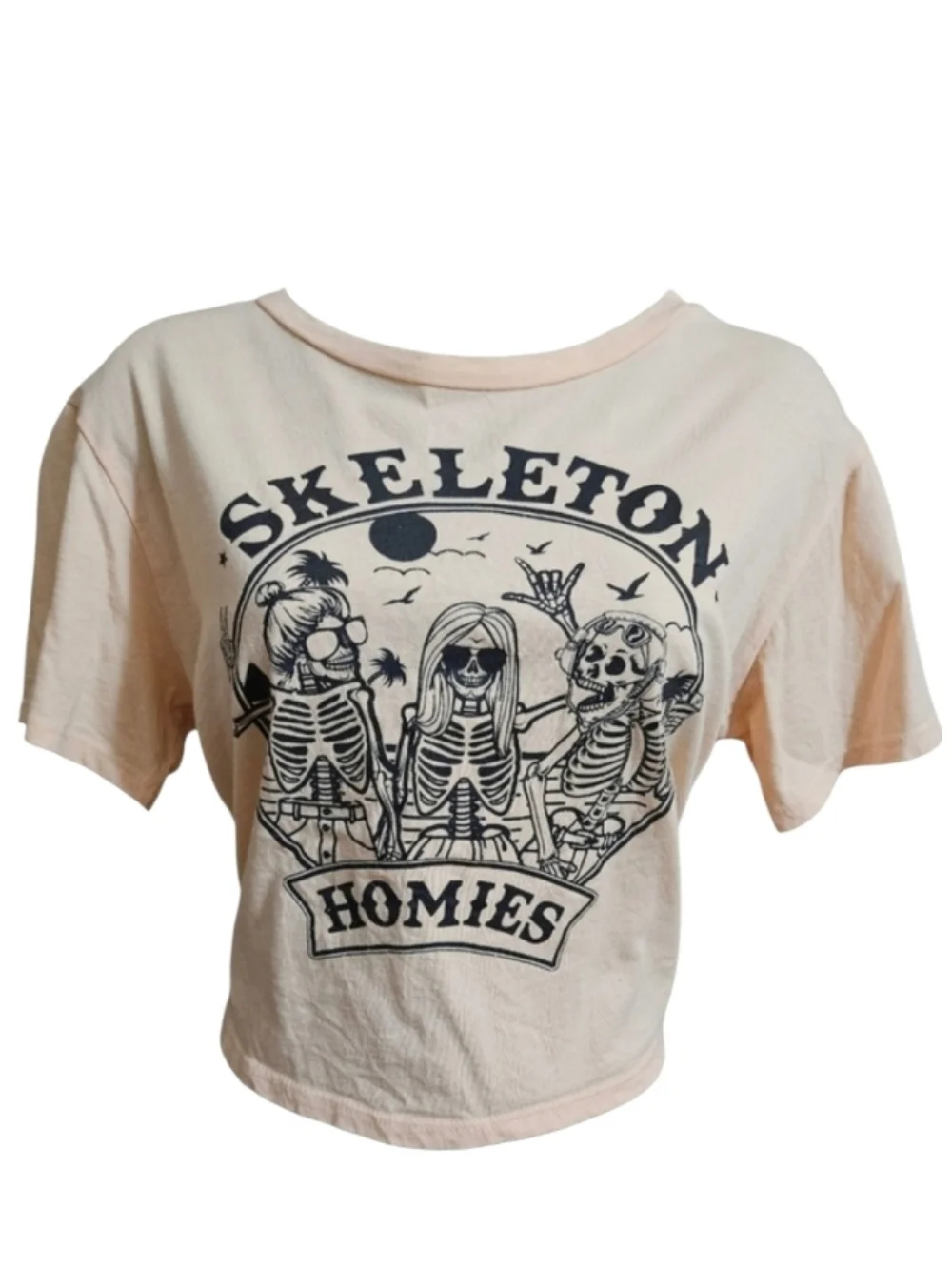 Skeleton Homies Peach Graphic Cropped Top